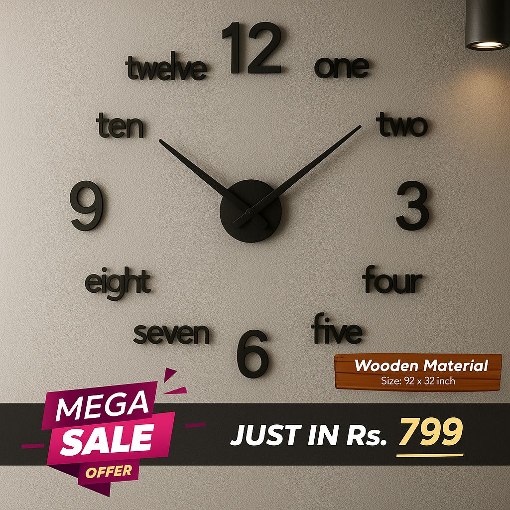 LARGE SIZE WOODEN DIY CLOCK WITH 12 INCHES NEEDLES